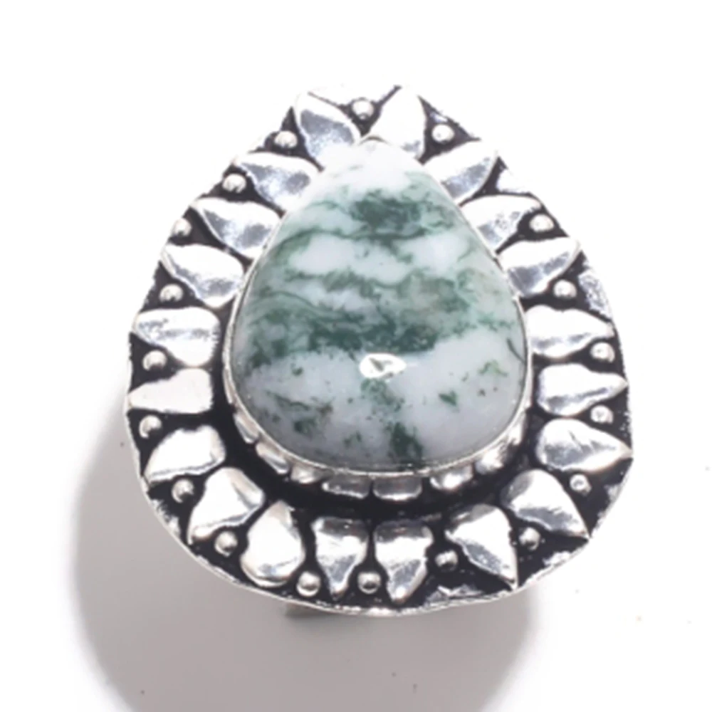 

Genuine Tree Agate Ring Silver Overlay over Copper , Hand Made Women Jewelry gift , R6859, Size: 7.75