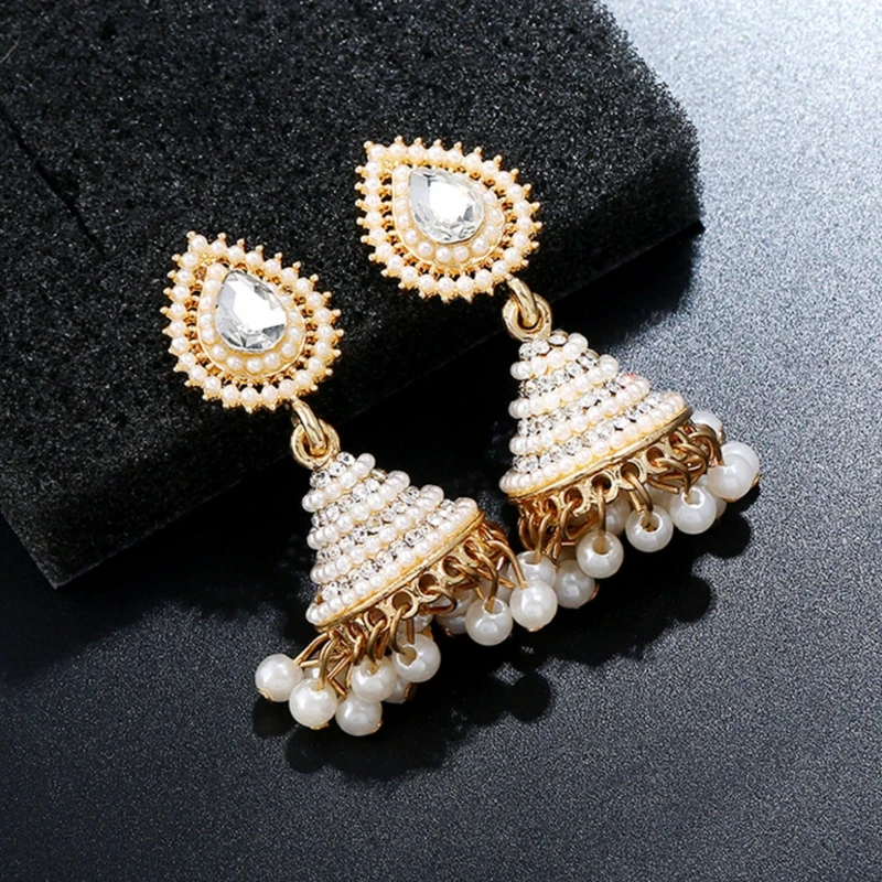 2018 модные индийские Висячие серьги Jhumka Jhumki из искусственного жемчуга женские