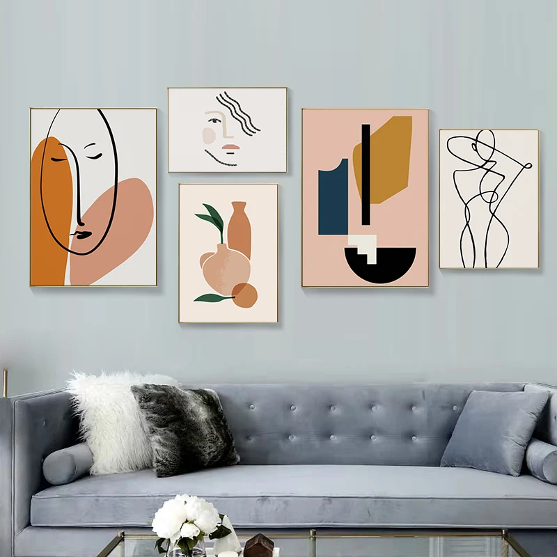 

Canvas Print Pictures Wall Art Meranti Color Abstract Vase Line Woman Painting Home Decor Nordic Poster For Living Room Unframed