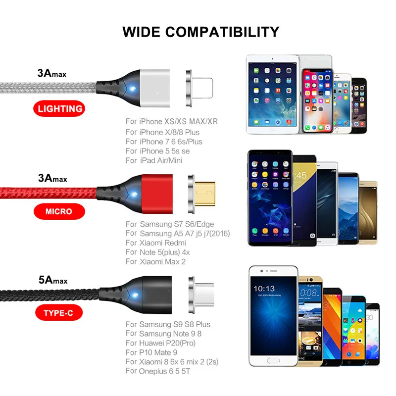 Магнитный кабель 1 м 2 Micro USB Тип C быстрая зарядка Microusb зарядный провод usb c для iphone X