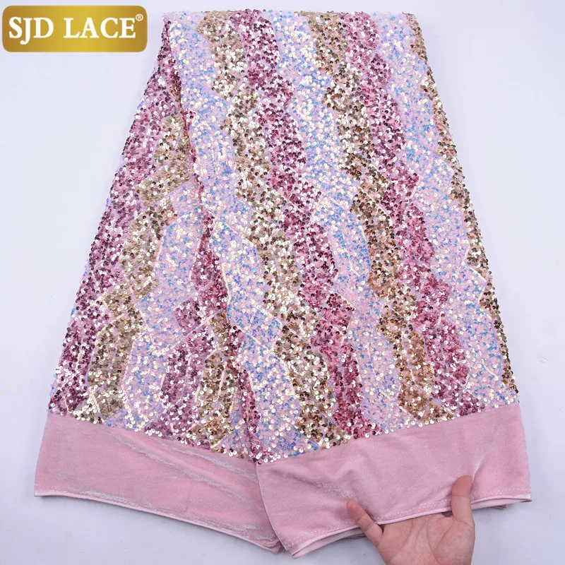

SJD LACE African Lace Fabric High Quality Sequins Velvet Lace Handmade Heavy Sequined Design For Wedding Dress Material SewA2136