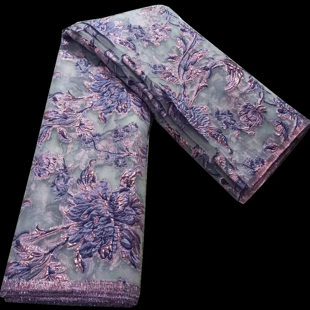 

Африканское парчовое Тюлевая жаккардовая ткань, 5 ярдов/шт, с замечательными цветами, сетчатая, сиренево-фиолетовая, кружевная ткань для вечернего платья, FHS088