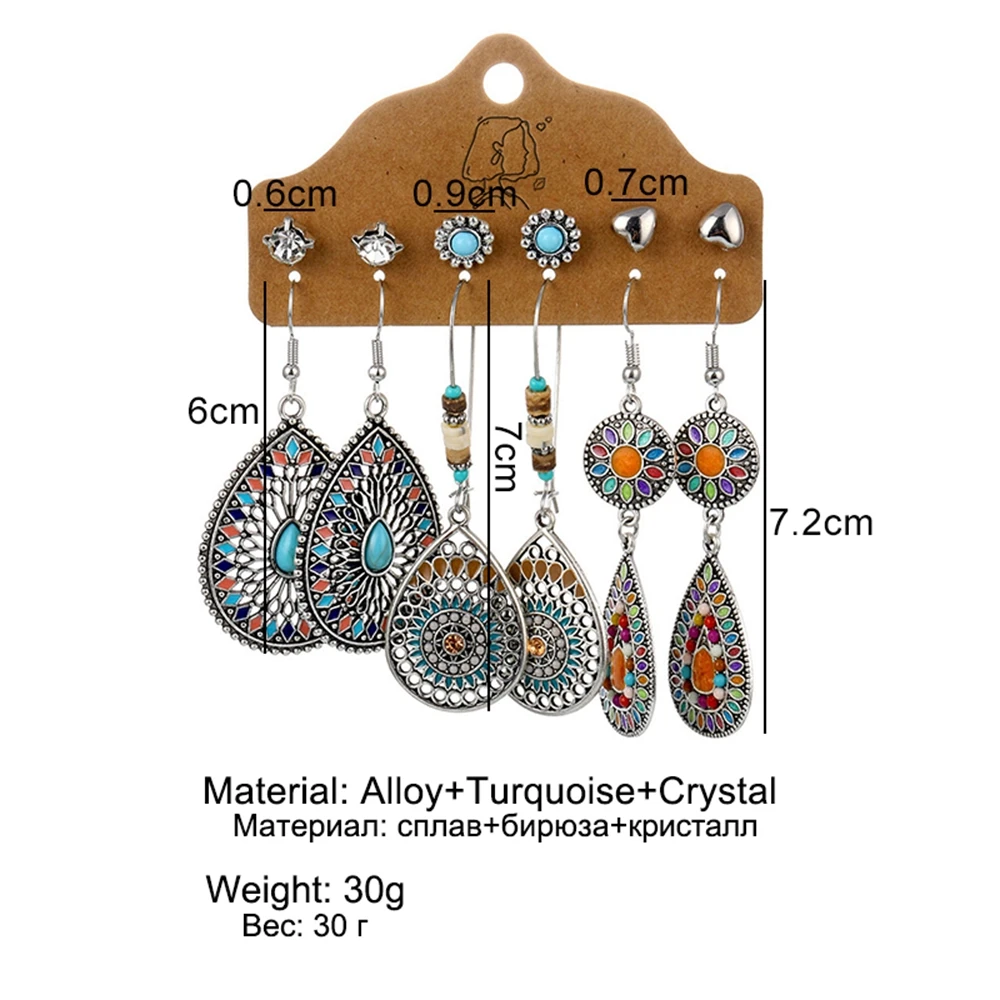 

VKME Vintage Bohemian Dangle Earrings Set For Women Punk Ethnic Leaf Stone Drop Earring 2021 Trend Set of Earrings Jewelry