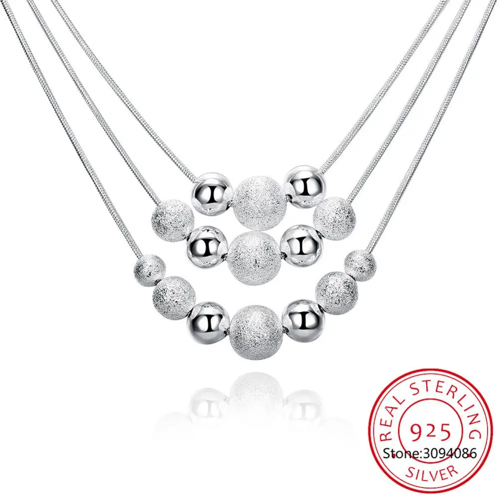 

New charm 925 Sterling Silver Jewelry classic high-quality fashion Three layer chain light sand beads necklace collares
