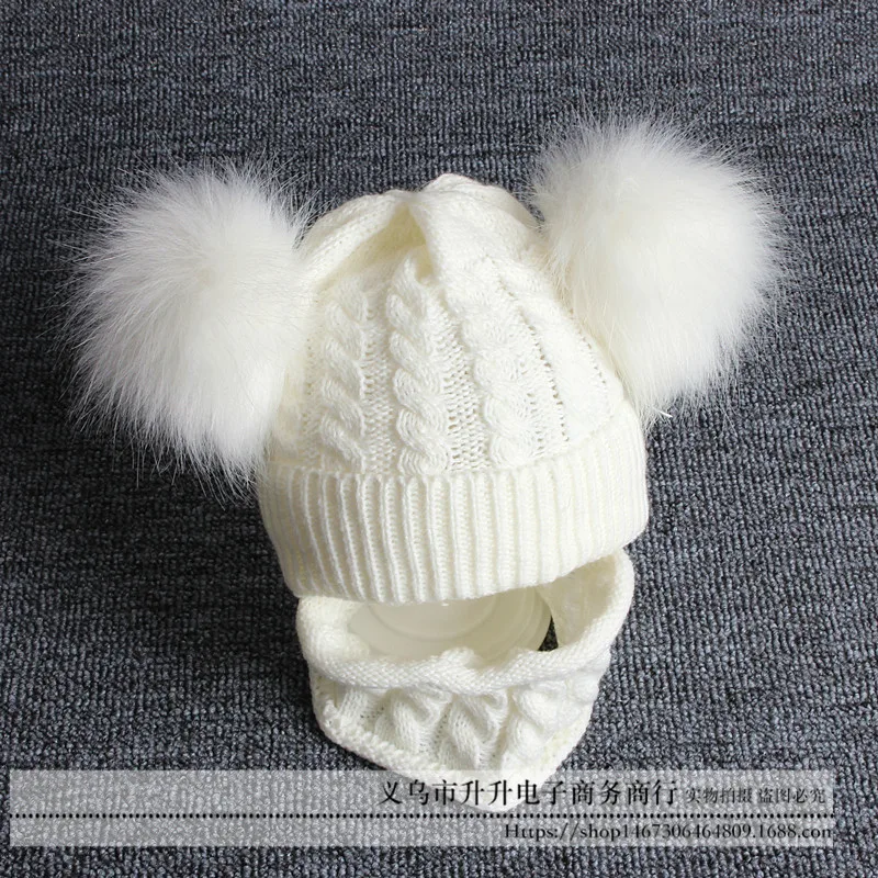 2pcs/set Fashion Newborn Baby Hats Knitted Warm Pom Round Machine Cap Protects Ear Bonnet Winter Caps + Scarf Suits | Детская одежда и
