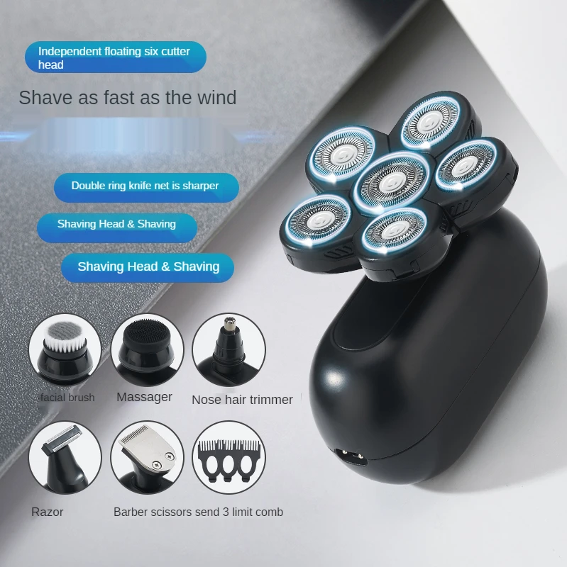 

Rechargeable Electric Shaver Five Floating Heads Razors Hair Clipper Nose Ear Trimmer Men Facial Cleaning Brush 6 in 1 Body