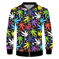ifpd euus size colorful leaves 3d printed man zipper jackets harajuku weeds coat casual fashion sweatshirt america plus size