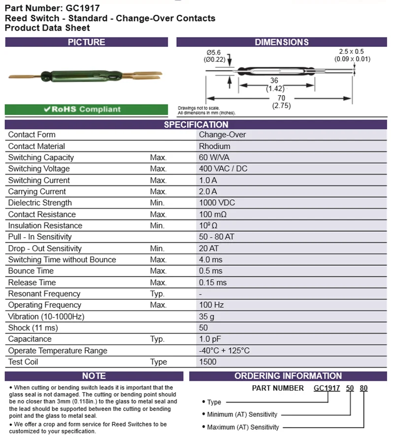 Штатив GC1917 2 шт. нормально открытый и закрытый сухой язычковый переключатель