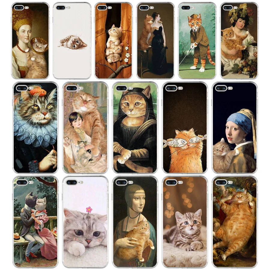 14aa art cat gift soft silicone tpu cover phone case for iphone 6 6s 7 8 plus case free global shipping
