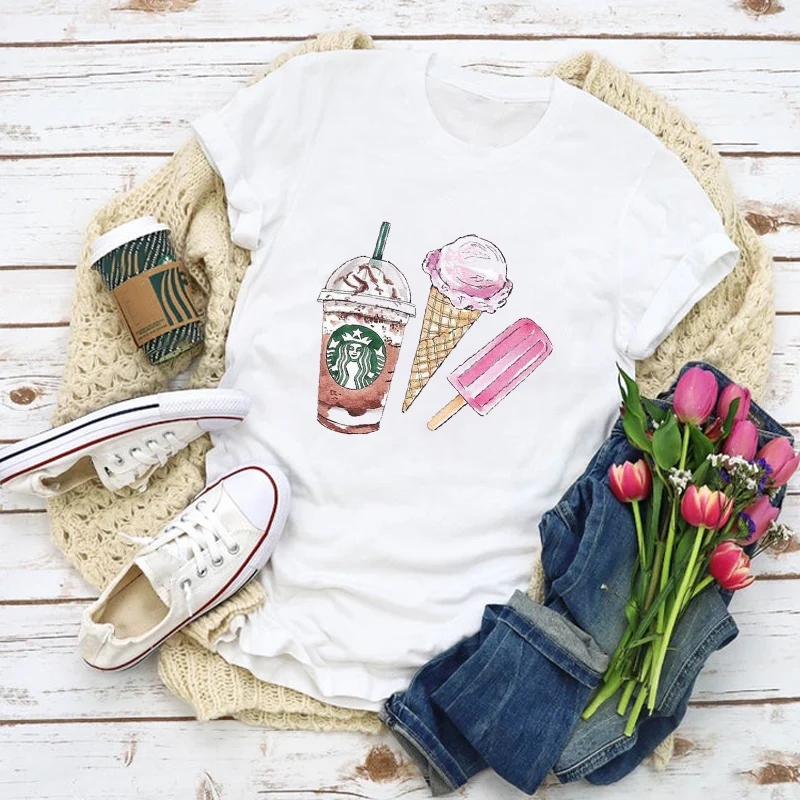 Женская модная летняя футболка с изображением кофе и любви 90s топы женская одежда