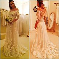 gorgeous lace 2018 half sleeve sheer back applique mermaid bridal gown vestidos de noiva boat neck mother of the bride dresses