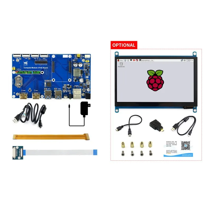 Raspberry Pi Compute Module 4 Expansion Board Kits, Includes CM4 PoE Board and Optional 7inch IPS Touch LCD Monitor