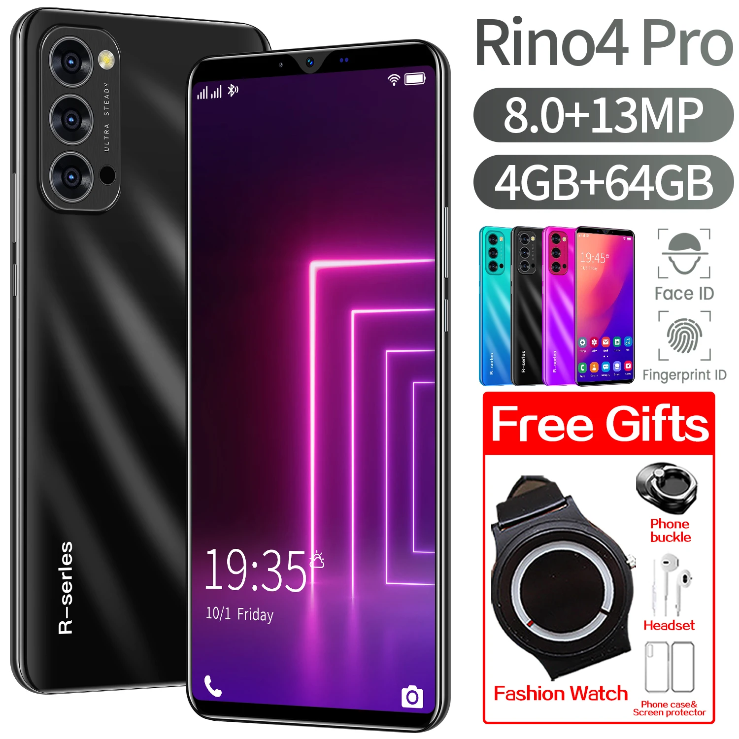 

Global Version Universal Rino4 Pro 5.8Inch Screen Android Smartphones 4GB+64GB MTK6889 10-Core Face ID Unlock Mobile Phone