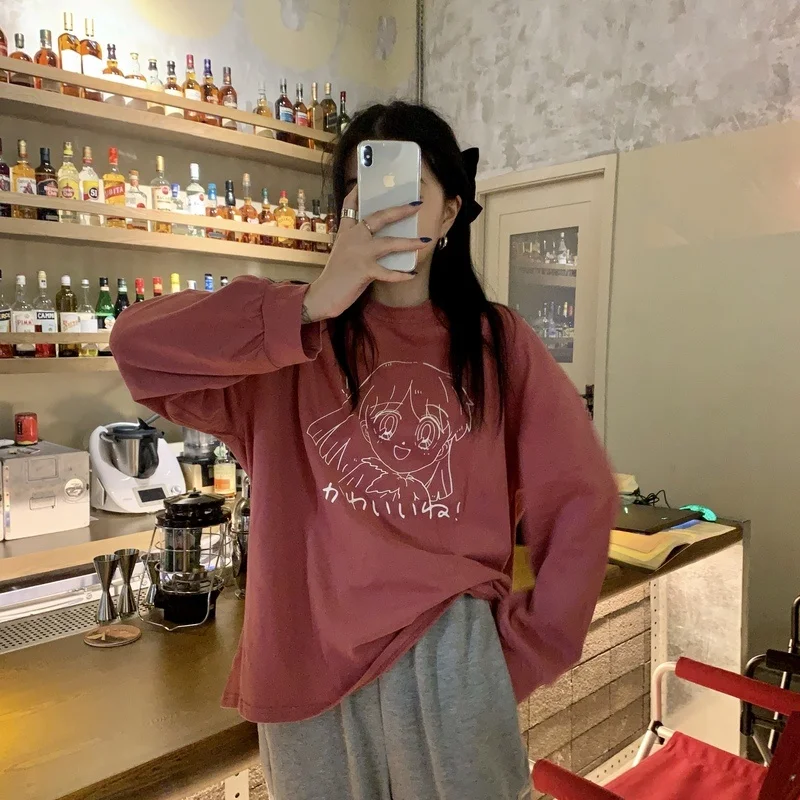 

2021 футболка с длинным рукавом женский топ с мультяшным принтом