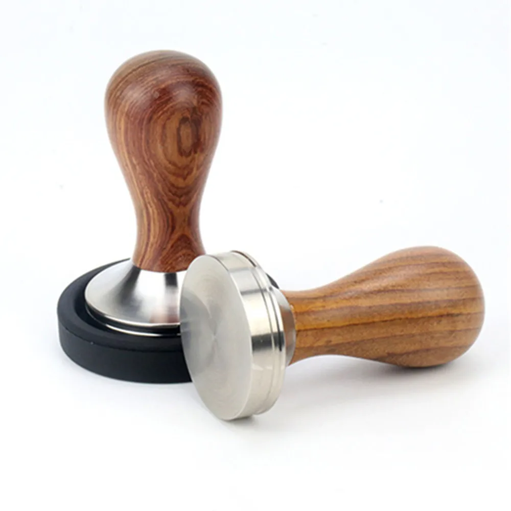 

51/53/58mm Calibrated Pressure Tamper Coffee Powder Hammer Solid Wood Handle Flat 304 Stainless Steel Base Coffee Accessories