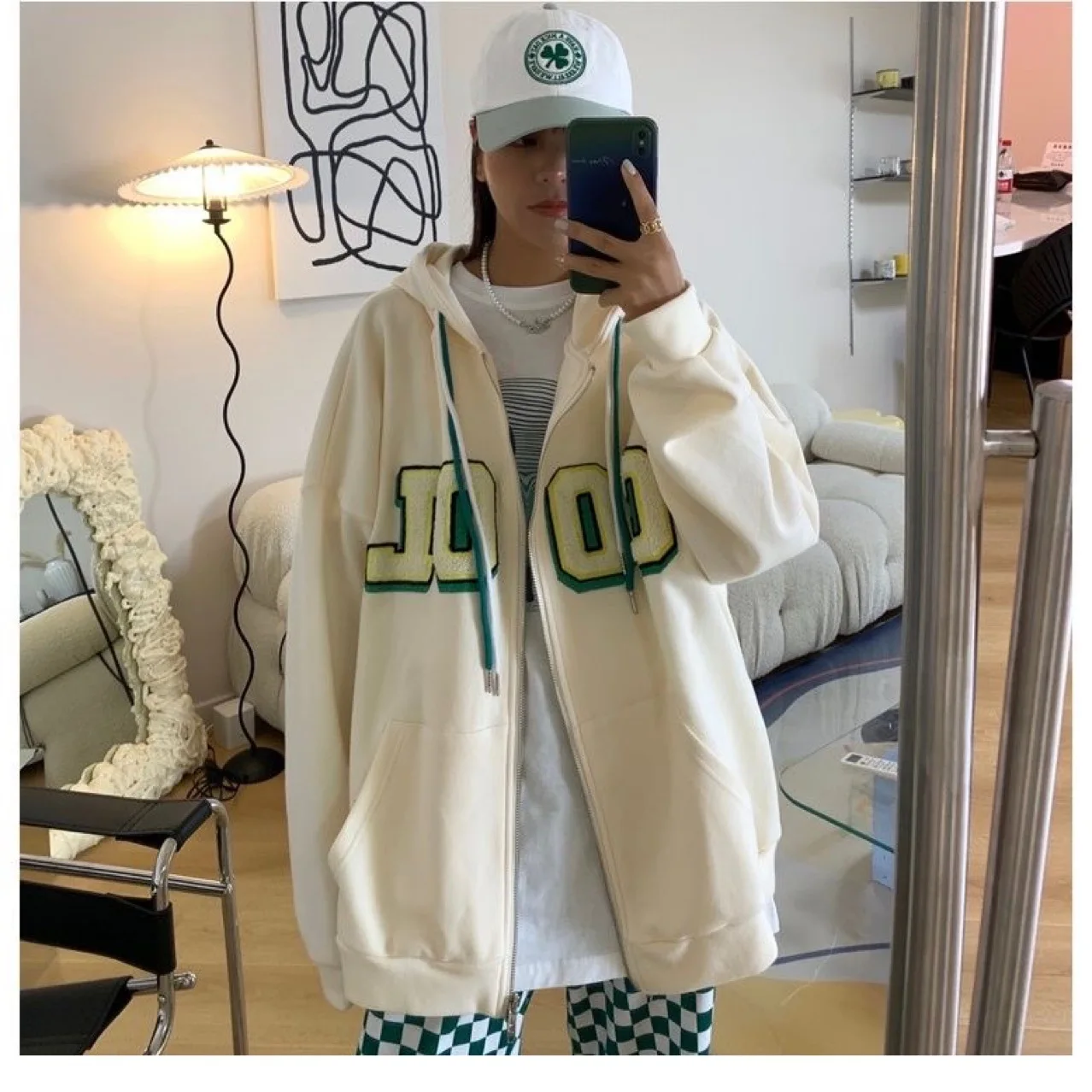 

Женская толстовка с капюшоном, свободная стильная куртка, Осеннее модное повседневное пальто на молнии с буквенным принтом, синий/серый/бел...