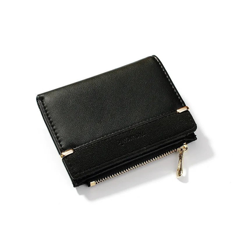 Black Женские кошельки, кожаный женский кошелек, мини-кошелек на застежке, Одноцветный держатель для нескольких карт, модные короткие кошельки для монет, тонкий маленький кошелек на застежке-молнии - Цвет: Black