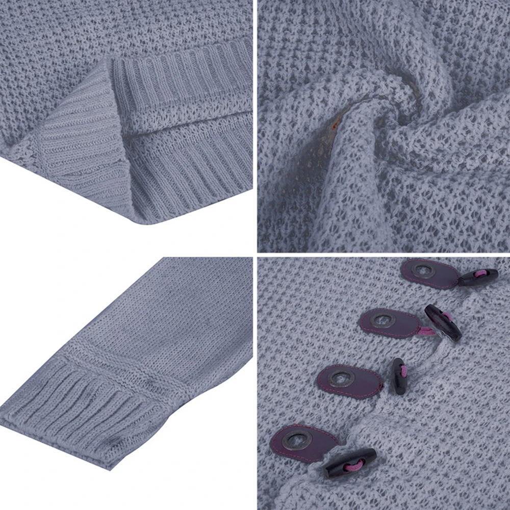 

Hooded Knitted Sweater Men Solid Pullover Long Sleeve Button V Neck Cotton Sweaters Jumper Knitwear Spring Outerwear Z35