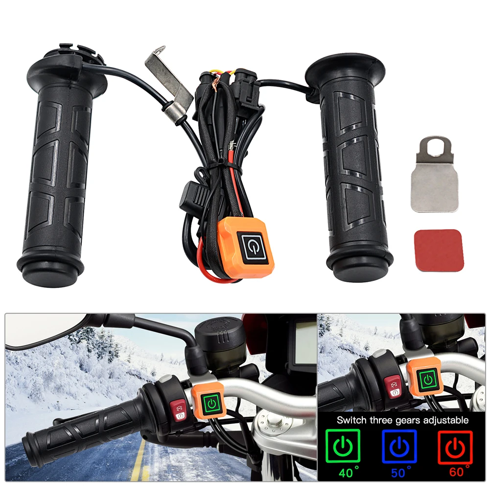 

Motorcycle Handlebar Electric Hot Heated Grips Handle With Independent Switch Three-level Thermostat Motorbike Hot Handlebar