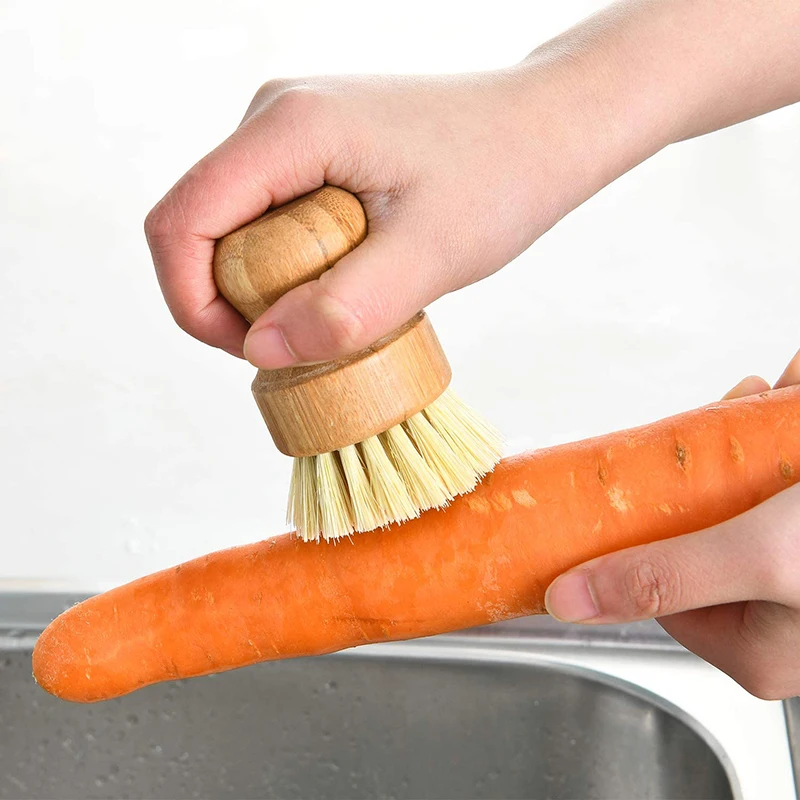 

Kitchen Wooden Cleaning Scrubbers Mini Palm Scrub Brush Kit for Washing Dishes Bamboo Dish Scrub Brushes Washing Cast Iron Pan