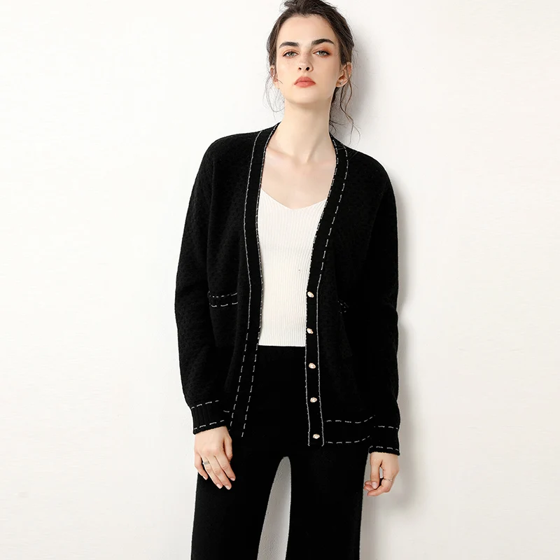 Новинка Осень зима Модный Кардиган кашемировый свитер женский 100% чистый кашемир|