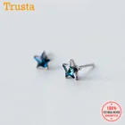Женские и детские серьги-гвоздики Trustdavis, подарочные серьги из настоящего серебра 925 пробы с голубым кубическим камнем, DS351