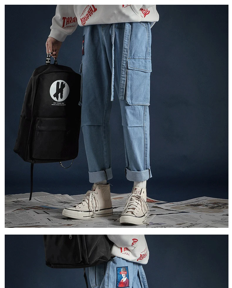 LAPPSTER корейские модные уличные джинсы брюки ленты Harajuku мешковатые джинсы пара высокого качества карманы джинсовые синие брюки