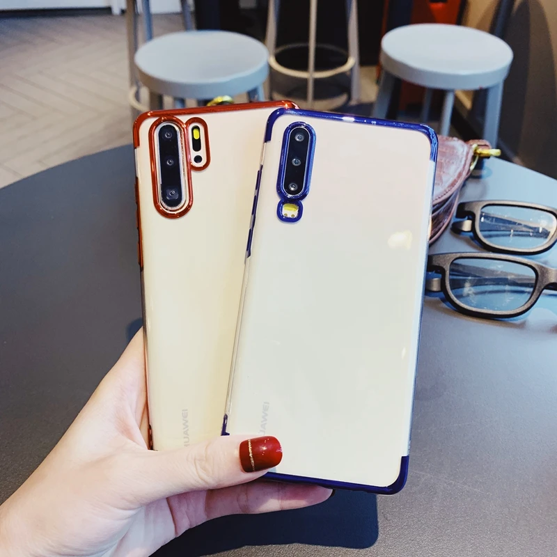 Тонкий прозрачный мягкий силиконовый чехол из ТПУ с цветным покрытием для Huawei P20
