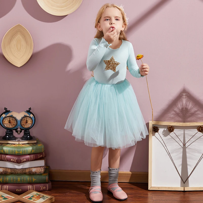 Детское Хлопковое платье с длинным рукавом принтом звезд | Детская одежда и обувь