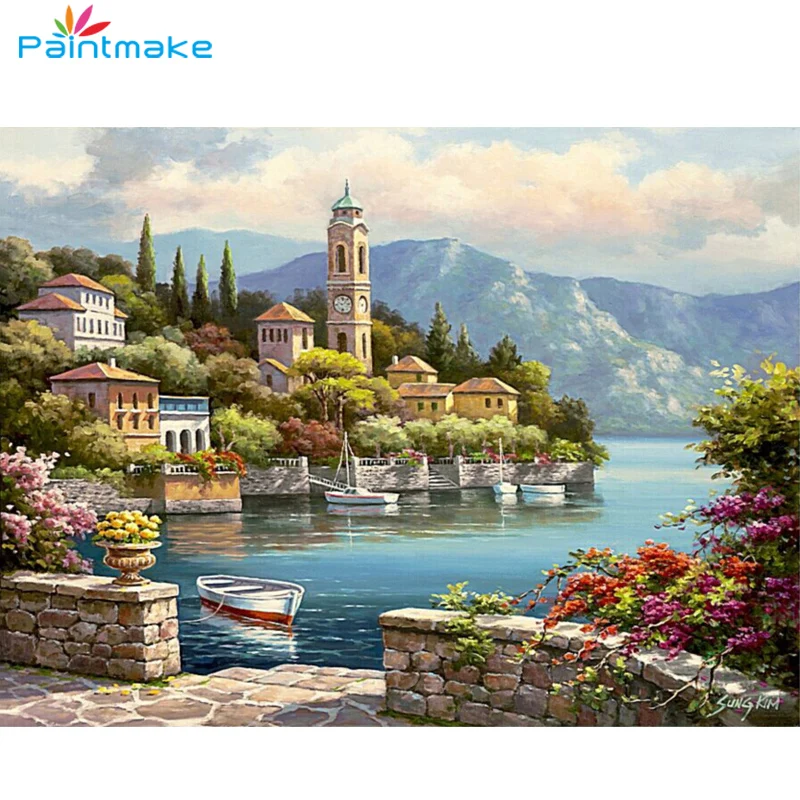 

Paintmake пейзаж DIY живопись по номерам наборы для рисования маслом Ручная роспись на холсте для домашнего декора искусство картина подарки