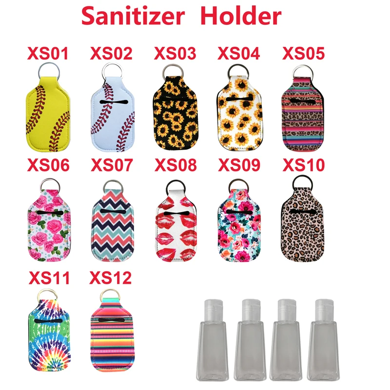 

100pcs/lot Neoprene Hand keyring 30ML Sanitizer Bottle Holder Keychain Bags Key Rings Hand soap Bottle Holder 10*6cm