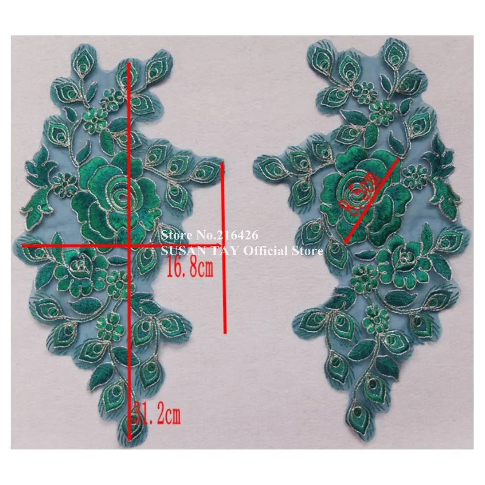 1 пара = 2 шт. x темно синий/Серебряный цветок кружево вышитые аппликации воротники