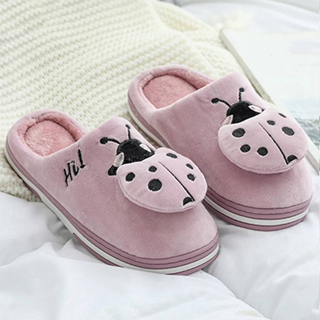 Женские и мужские домашние тапочки с милым мультяшным рисунком теплые хлопковые