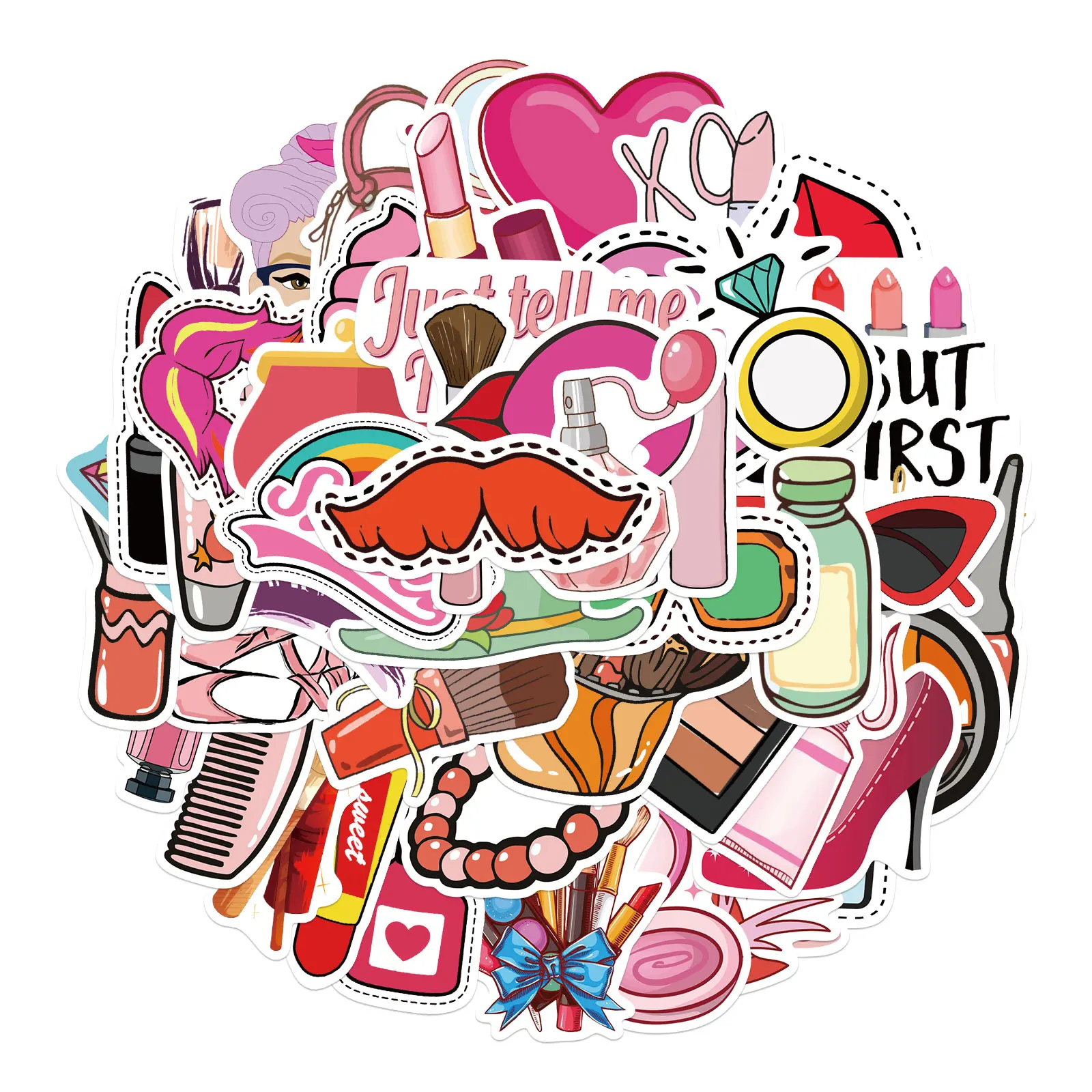 10/50 Buah Stiker Kartun Rias Wajah Anak Perempuan Imut Merah Muda Stiker Sepeda Helm Gitar Komputer Alat Tulis Ponsel