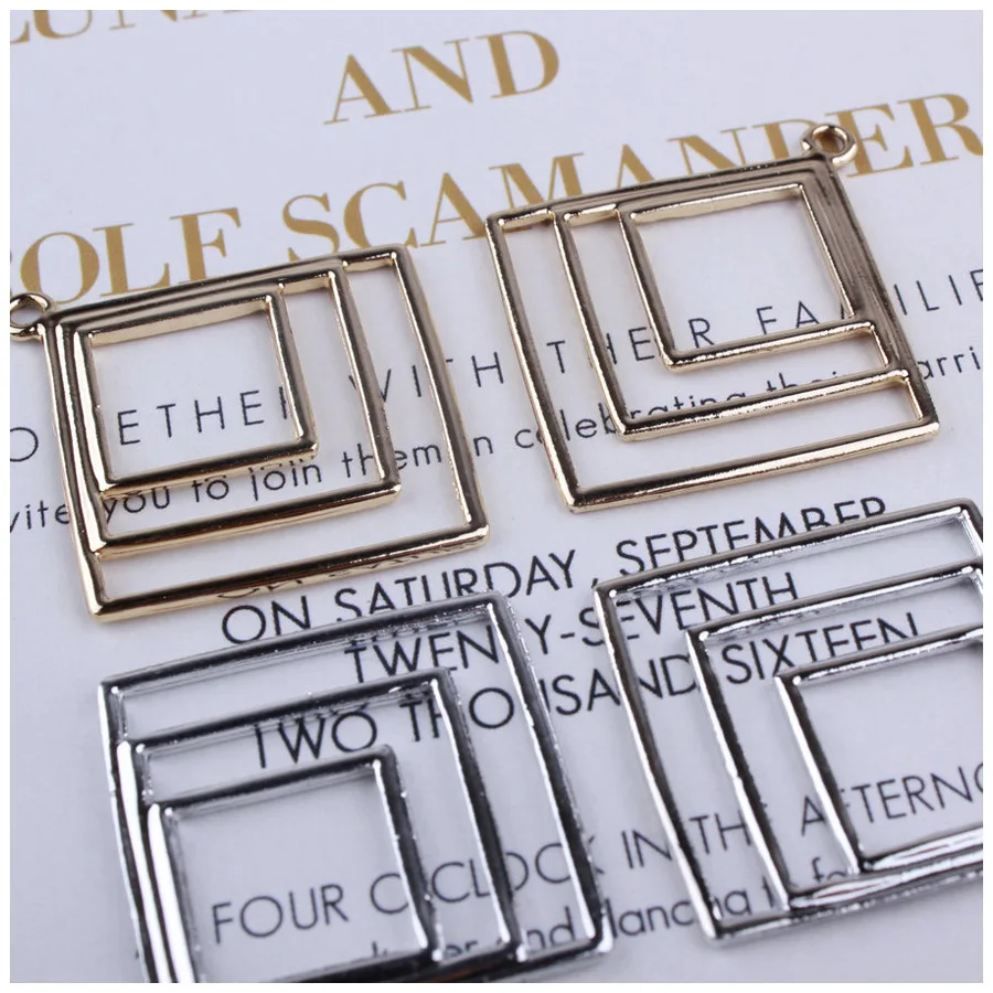 Квадратные геометрические Подвески 20 шт./лот золотого и серебряного цвета серьги