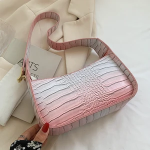 alligator baguette bags for women pu leather underarm shoulder bag female purses and handbags luxury designer small armpit bag free global shipping