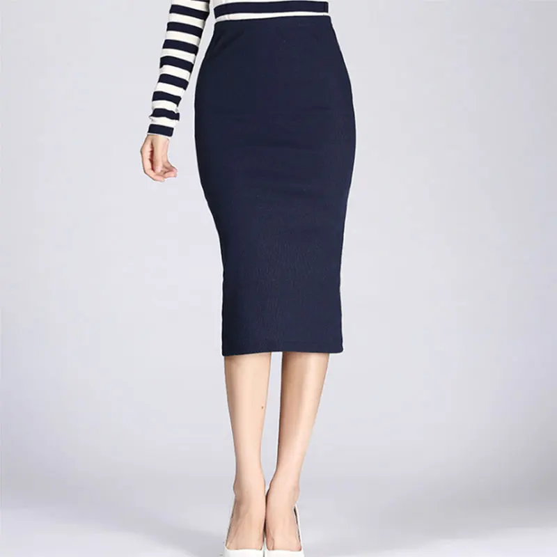 Юбка-карандаш Женская эластичная с высокой талией хлопковая однотонная