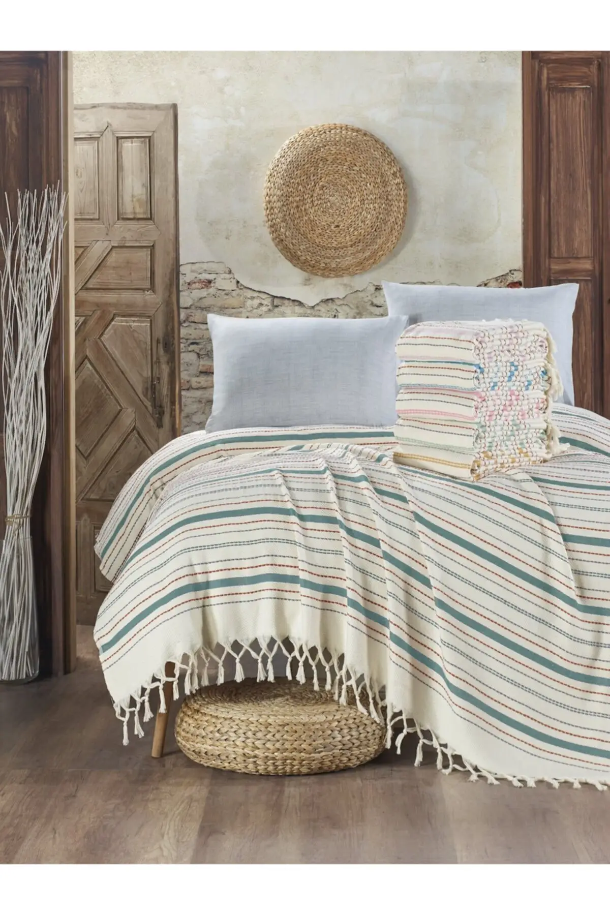 

Boheme Organic cotton double pique bed cover sofa shawl tv throws blankets Decorative Knit Fringed Queen Bedspreads Bedsheets