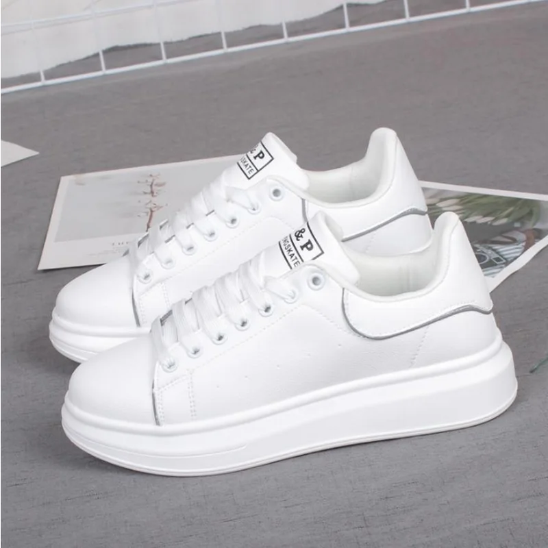 

Women Sneakers Leather Shoes Spring Trend Casual Flats Sneakers Female New Fashion Comfort White Vulcanized Platform Shoes