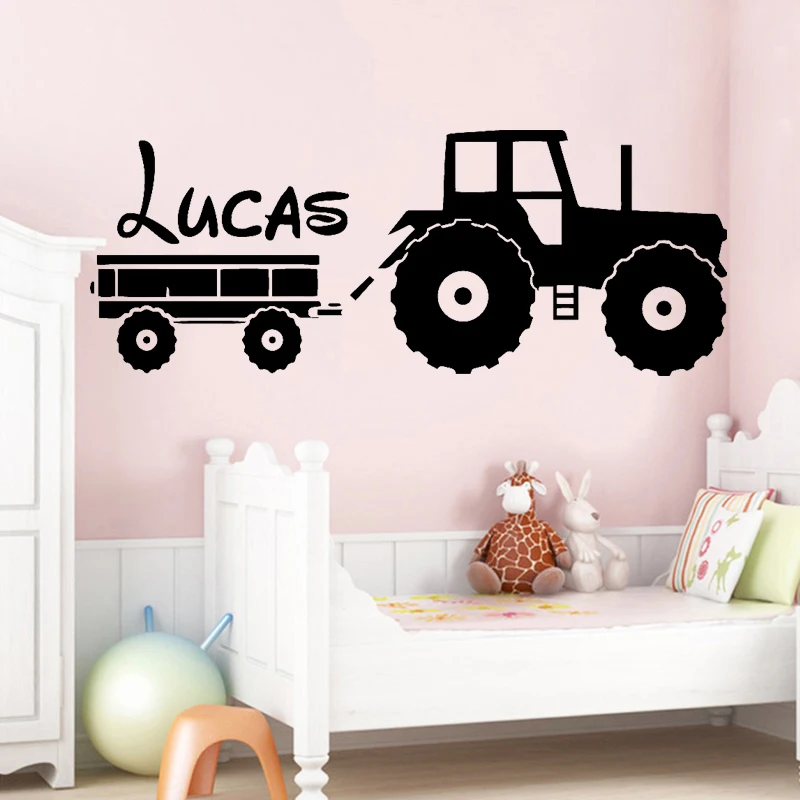

Tractor Wall Sticker Custom Name Boys Kids Room Decoration Forklift Decal Babys Bedroom Removable Decor Art Mural Toy Car
