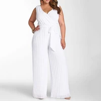 pleated fashion plus size jumpsuit women white wide leg pants office overalls summer 2021 lace up casual high waist jumpsuits