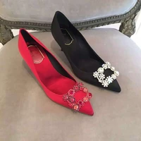 high heel shoes womens pumps fashion classic rhinestone square buckle wedding shoes women pumps