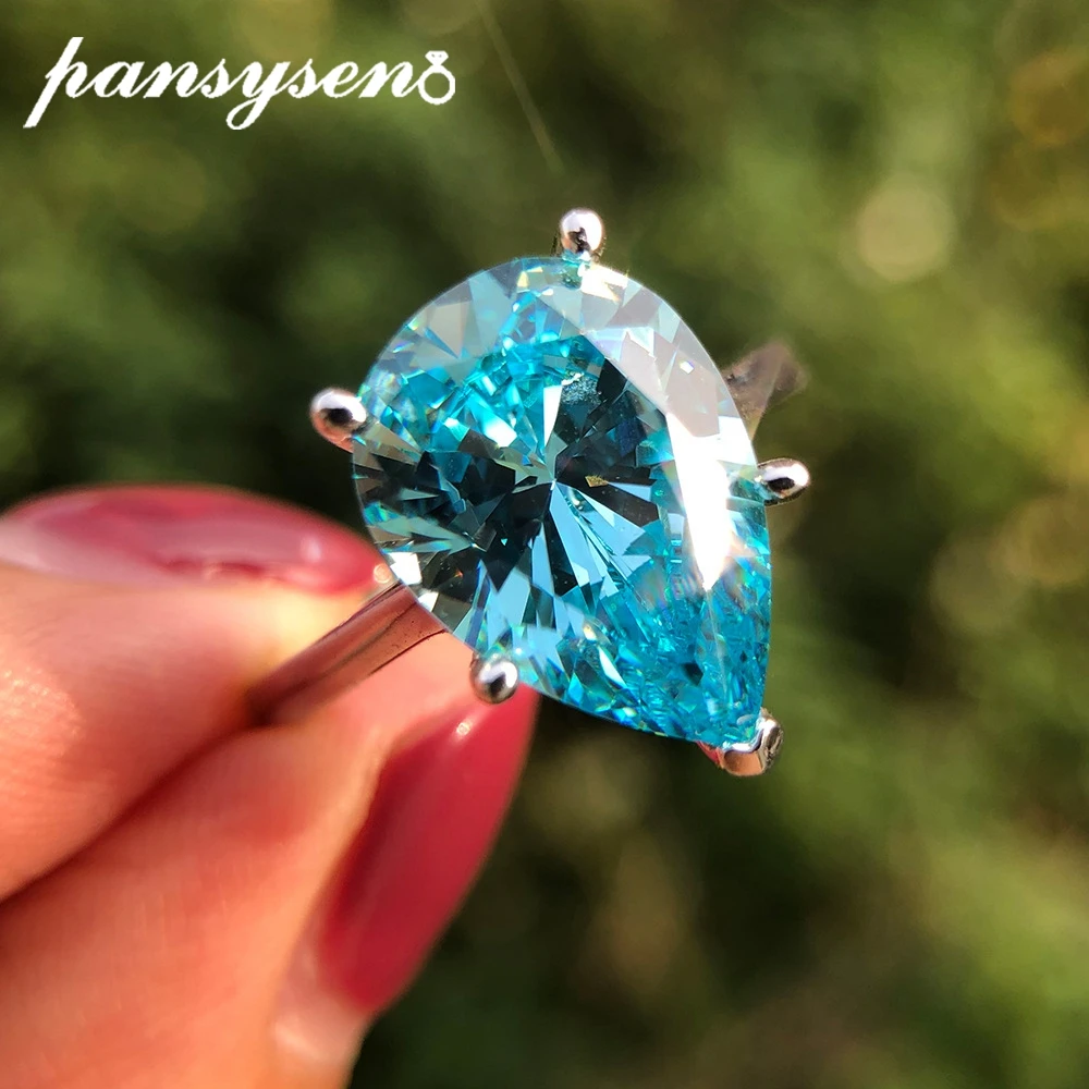 Женское кольцо из серебра 100% пробы светильник бым аквамарином 10x14 мм|Кольца| |