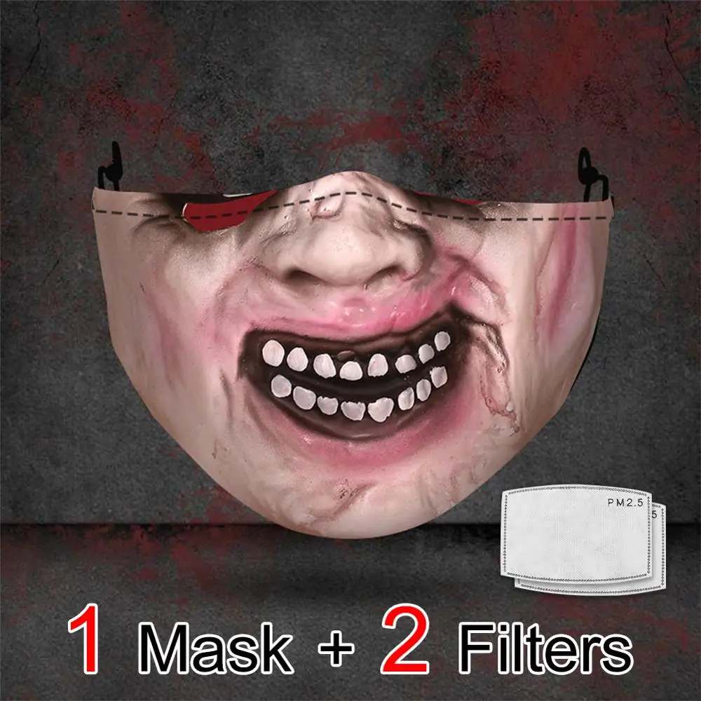 Модная 3D печать взрослая маска смываемая для лица многоразовые Рождественские