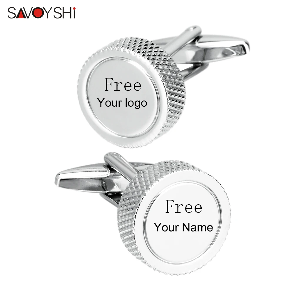SAVOYSHI, круглые простые запонки для мужской рубашки, запонки, запонки на пуговицах, высокое качество, серебряные металлические запонки, пользовательская эмблема