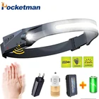 Налобный фонарь с датчиком движения, самая яркая светодиодная лампа с встроенным аккумулятором, зарядка через USB, 5 режимов освещения