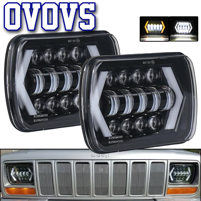 7x6 дюймов светодиодный фар для 86 95 Jeep Wrangler YJ 84 01 Cherokee XJ Ангельские глазки DRL H4