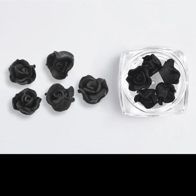 black-5pcs 5 шт./упак. черный, Белый Цвет Розовое Стразы нейл-арта украшения 3d в виде лепестков, с тиснением и изображением Скульптура, с украшением в виде цветка Красота аксессуары для маникюра - Цвет: black-5pcs
