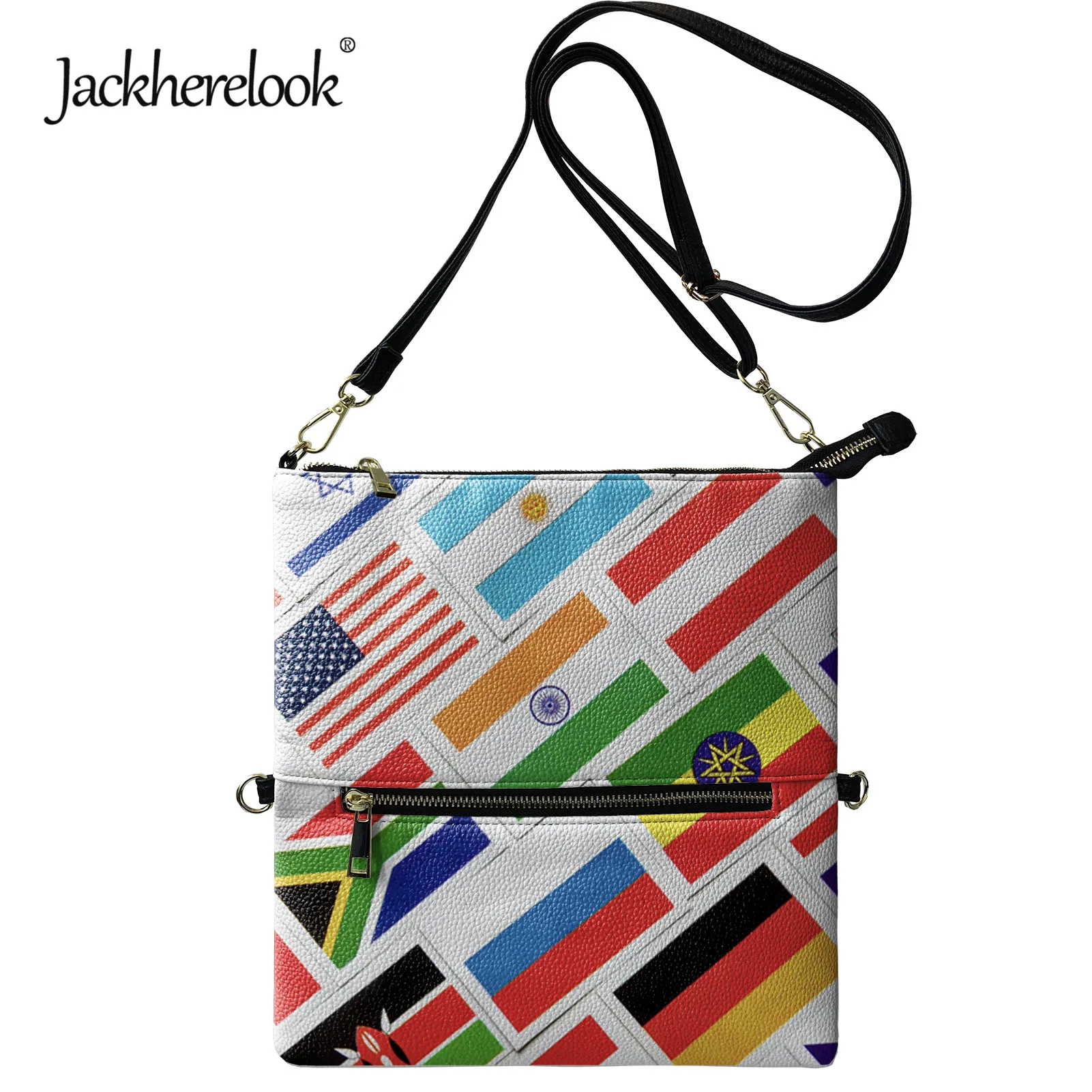 

Jackherelook Flags Pattern Fashion Foldable Shoulder Bag for Women Luxury PU Dual Purpose Envelope Bag for Lady Bolsos Mujer