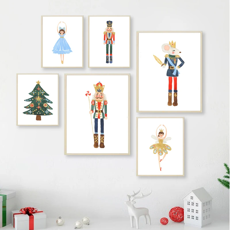 

Christmas Home Decoration Nutcracker Cartoon Canvas Painting Ballerina Soldier Picture Nordic Wall Art Posters and Prints Decor